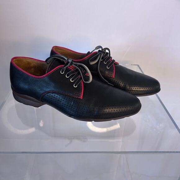 PRATESI Black Leather Oxford Shoes Sz 43 US 10 Perforated Pink Trim Italian main image 7
